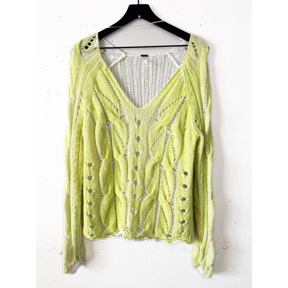 Free People Lime V-Neck Sweater